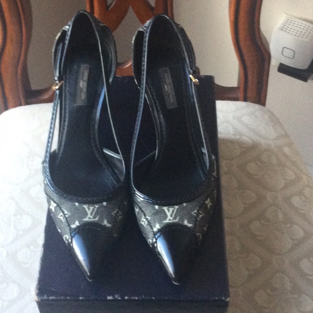 Louis Vuitton black denim heels size 37.5